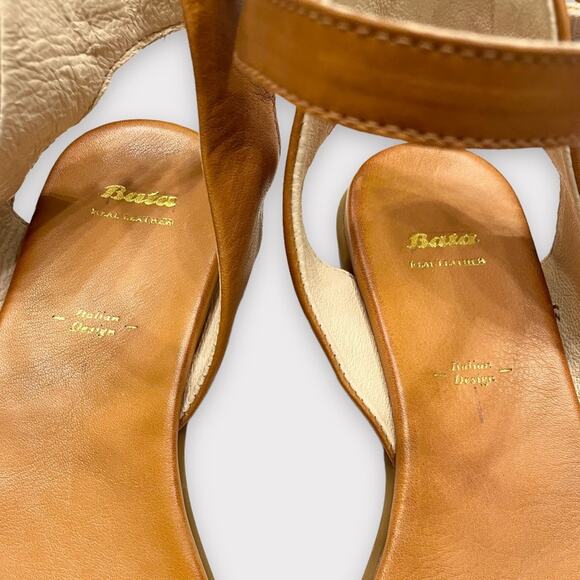 NWOT BATA buttery soft leather brown ankle strap flat sandals size 6 - Picture 6 of 6